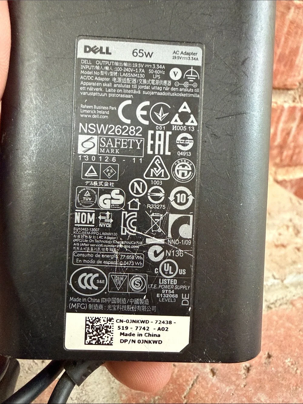 Dell Laptop Black External Power Adapter with Barrel Connector